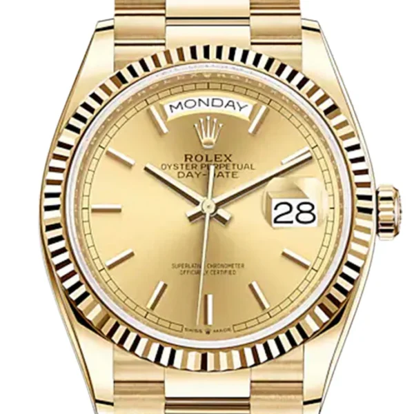 ROLEX DAY DATE CHAMPAGNE DIAL 18K YELLOW GOLD 36MM SWISS REPLICA m128238.0045
